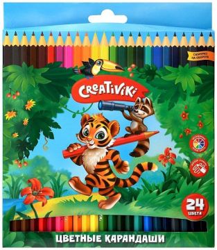 Карандаши цветные 24цв деревянные шестигранные Creativiki 1/6/120