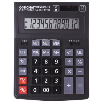 Калькулятор настольный ОФИСМАГ OFM-333, 12 разрядов, двойное питание 200x154 мм 1/20/40