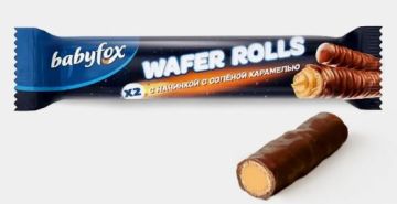 Продукты, Вафельные трубочки BabyFox Wafer Rolls с начинкой с солёной карамелью 16 г 1/26