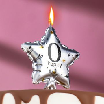 Свеча для торта Звезда Цифра 0 серебро 1/30/360