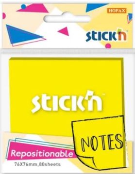 Блок самоклеящийся 76х76мм 80л желтый неон Stick`n 1/12