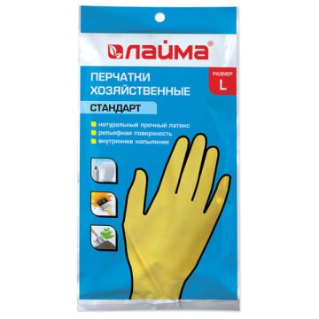 Резиновые перчатки с х/б напыл латекс хозяйств ЛАЙМА Стандарт разм L 1/12/240 