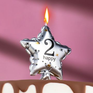 Свеча для торта Звезда Цифра 2 серебро 1/30/360
