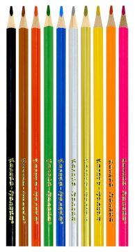 Карандаши цветные 10цв+золото серебро трехгранные с заточкой Каляка-Маляка 1/24