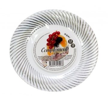 Тарелка пластиковая d-180 белая с серебряной волной Complement ламинированная (12шт) 1/20