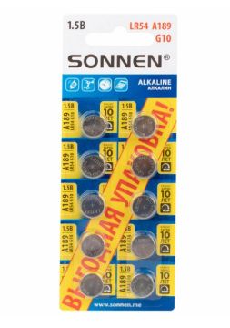 Элемент питания SONNEN  Alkaline Battery G10/LR54 на картоне 1/10/20