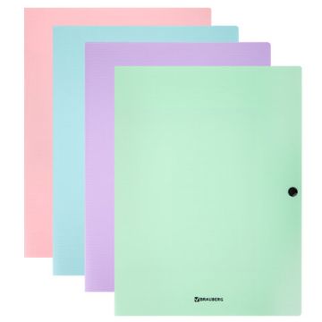 Папка-конверт А4 с кнопкой 600мкм 3 клапана ассорти BRAUBERG Pastel 1/8/96
