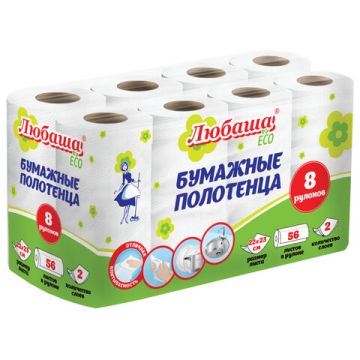 Полотенца бумажные бытовые рулон 2-сл Любаша ЕСО (8штх13м) 1/3 