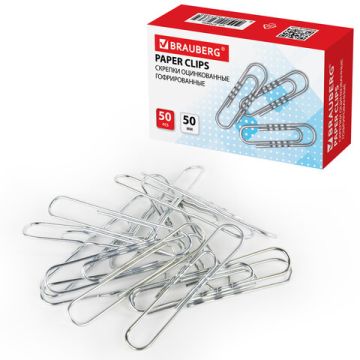 Скрепки 50мм 50шт оцинкованные гофрированные BRAUBERG 1/10/300 