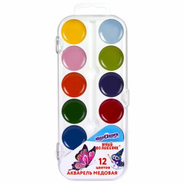 Краски акварельные 12цв медовые ЮНЛАНДИЯ Юный Волшебник 1/24