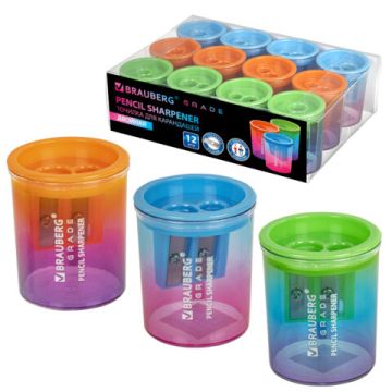Точилка 2 отверстия с контейнером цвет ассорти Grade BRAUBERG 1/12/720 
