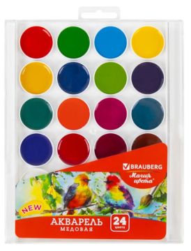 Краски акварельные 24цв медовые круглые кюветы BRAUBERG Магия цвета 1/30