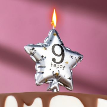 Свеча для торта Звезда Цифра 9 серебро 1/30/360
