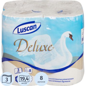 Туалетная бумага евро 3сл белая (8шт) 8х19,4м  Luscan Deluxe 1/9