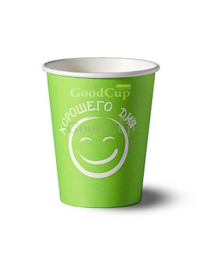 Стакан бумажный для горячего 350мл d-90 Хорошего дня салатовый 50/1000