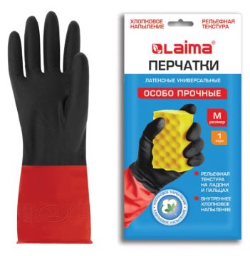 Резиновые перчатки с х/б напыл латекс хозяйст БИКОЛОР LAIMA М 55гр 12/120 