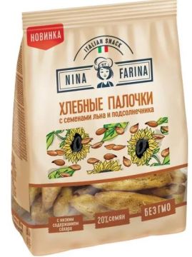 Продукты, Nina Farina хлебные палочки с семенами льна и подсолнечника 160 г 1/10