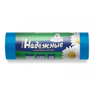 Мешок для мусора 120л рулон ПСД (70х110)-17 синие с ушками НАДЕЖНЫЕ Ромашка(10шт) 1/24