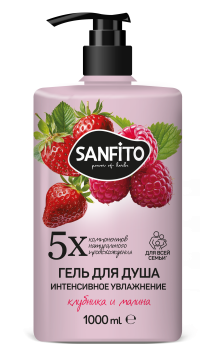 Гель для душа 1л  SANFITO Клубника и малина 1/8