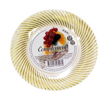 Тарелка пластиковая d-230 белая с золотой волной Royal Party (12шт) 1/20