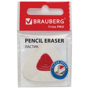 Ластик 36х36х9мм треугольный с держателем белый BRAUBERG Trios PRO 1/36/1440