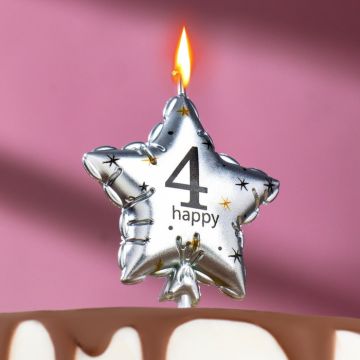 Свеча для торта Звезда Цифра 4 серебро 1/30/360