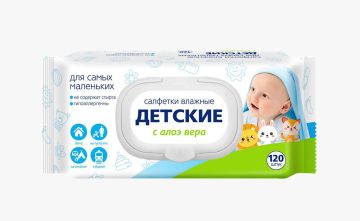 Салфетки влажные детские Алоэ вера клапан (120) 1/20