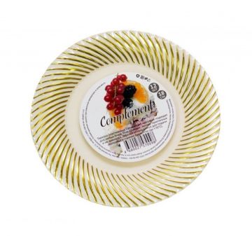 Тарелка пластиковая d-180 бежевая с золотой волной Complement ламинированная (12шт) 1/20