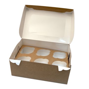Коробка для капкейков/маффинов с окном 250х170х100мм на 6шт крафт НЕПЛАСТИК 50/50 