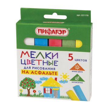 Мелки цветные 05 шт для асфальта квадратный ПИФАГОР 1/60