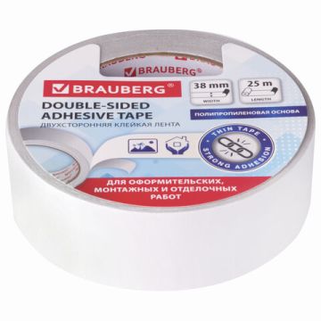Клейкая лента 2-стор (38х25) BRAUBERG полипропил. основа, 90мкн 1/48 