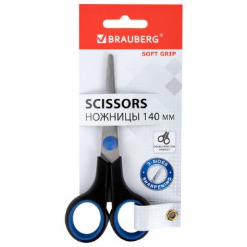 Ножницы 140мм метал черно-синие резиновые вставки SOFT GRIP Brauberg 1/12