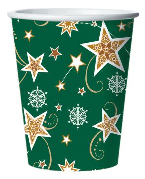 Стакан бумажный 250мл Звезды на зеленом 10шт 1/48