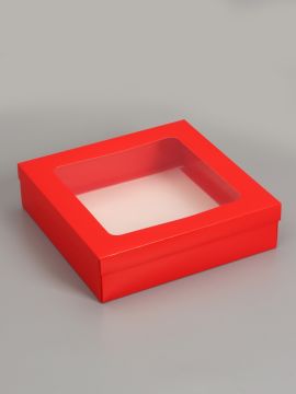 Коробка с окном 300х300х80мм картонная красная 5/140
