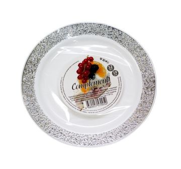 Тарелка пластиковая d-190 белая с серебряной ажурной каймой Compliment (12шт) 1/20