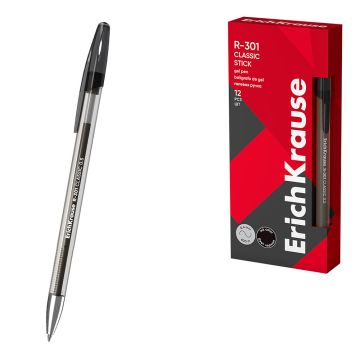 Ручка гелевая черная 0,5мм ErichKrause R-301 Gel Stick Классика 1/12/144