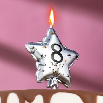 Свеча для торта Звезда Цифра 8 серебро 1/30/360