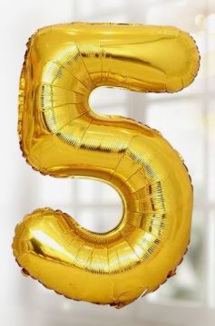 Шар фольгированный Цифра 5 85см цвет золото 1/20/700