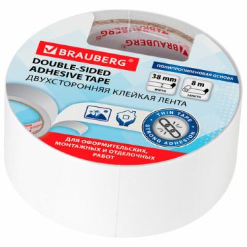 Клейкая лента 2-стор ПП 38ммх8м 90мкм прочная BRAUBERG 1/36