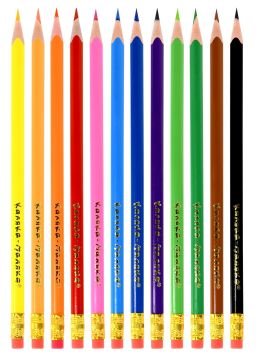 Карандаши цветные 12цв трехгранные заточ с ластиком Каляка-Маляка 1/12/240