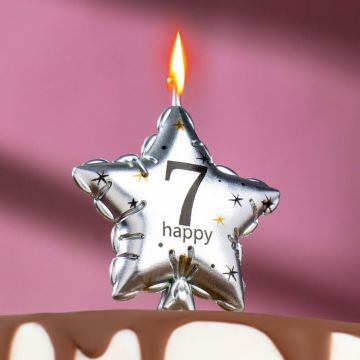 Свеча для торта Звезда Цифра 7 серебро 1/30/360