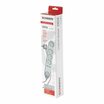 Сетевой фильтр 1,5м SONNEN DX04 4 розетки 2USB порта заземление 10А графит 1/20