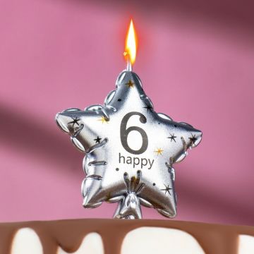 Свеча для торта Звезда Цифра 6 серебро 1/30/360