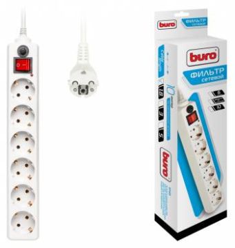 Сетевой фильтр 1.8м Buro 600SH-1.8-W 6 розеток белый (коробка) 1/6