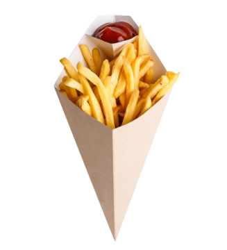 Коробка бумажная конусная для картофеля фри c отделением под соус OSQ CONE L 1/640 
