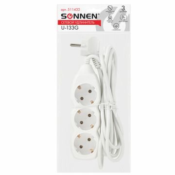 Удлинитель сетевой фильтр 3м SONNEN U-133G 3 розетки с заземлением 10 А белый 1/20 