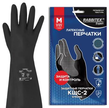 Резиновые перчатки КЩС-2 STRONG латекс хим устойч разм 8-8,5 М черные RABBITEX 1/12/120 