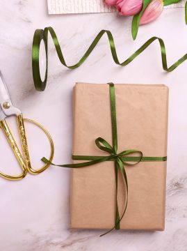 Лента атласная 6мм 25м оливковая 1/10