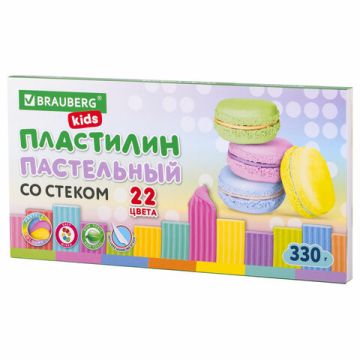 Пластилин 22цв 330г со стеком пастел цвета BRAUBERG KIDS 1/10