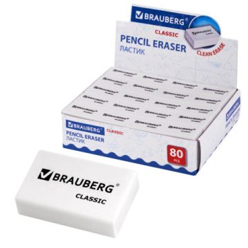 Ластик 26х17х7мм термопластичная резина белый BRAUBERG 1/80